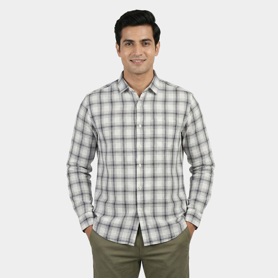Men's Navy Blue Cotton Casual Shirt, नेवी ब्लू, large