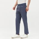 Men's Muted Steel Blue Slim Fit Elastic Waist Casual Trousers, Mid Blue, small