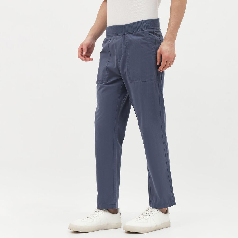 Men's Muted Steel Blue Slim Fit Elastic Waist Casual Trousers, Mid Blue, large