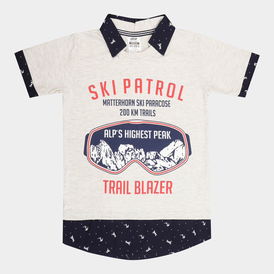 Boys All Over Print T-Shirt, Ecru Melange, large image number null