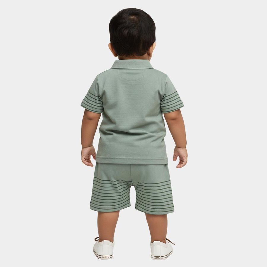 Infants' Green Cotton Polo Neck Dinosaur Printed Baba Suit, Light Green, large