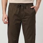 Men's Olive Green Slim Fit Drawstring Chino Trousers, ओलिव, small