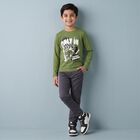 Boys Olive Green Cotton Blend Crew Neck Regular T-Shirt, ओलिव, small