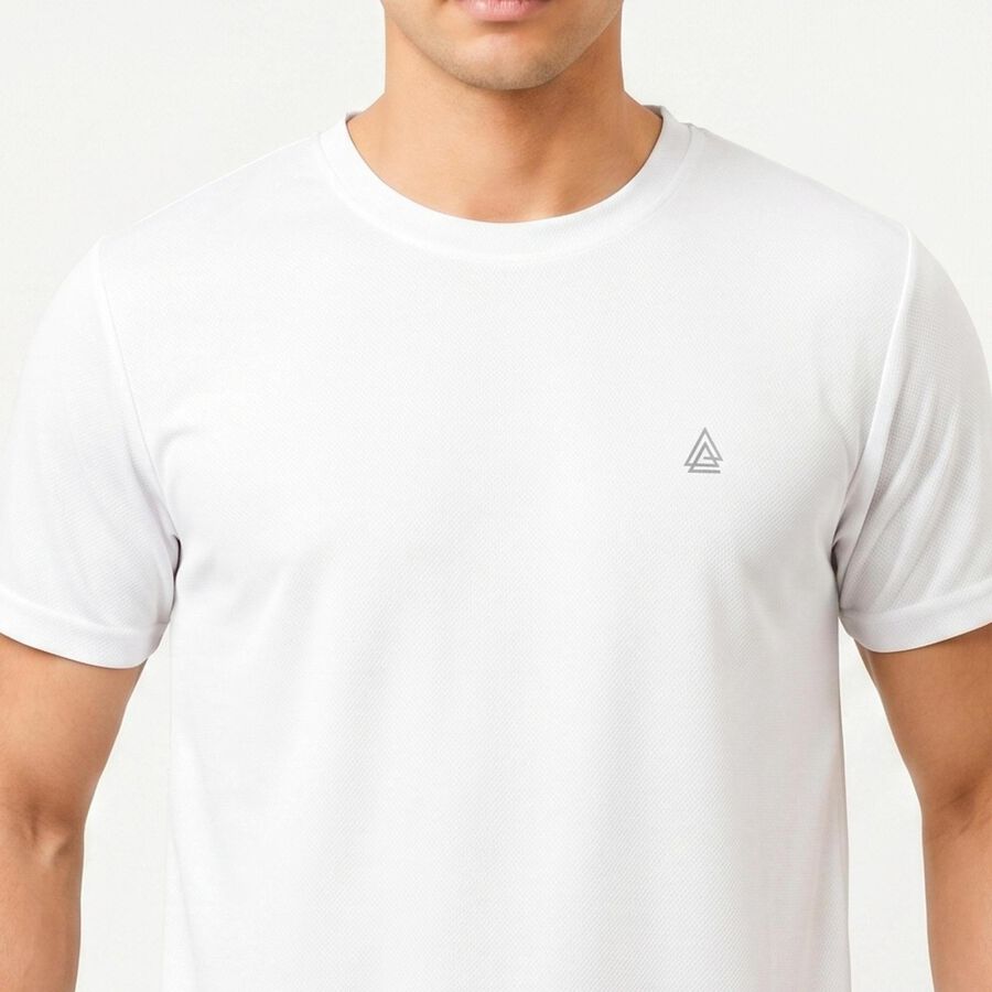 Men's White Round Neck Regular T-Shirt, सफ़ेद, large
