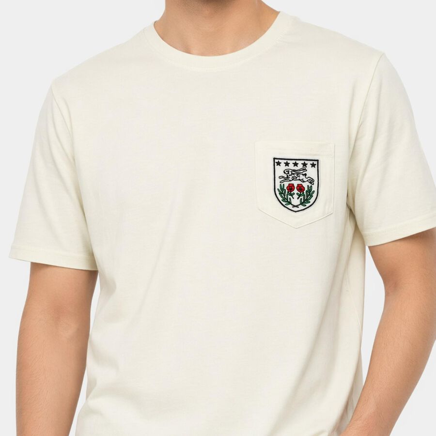 Men's White Round Neck Regular T-Shirt, White, large