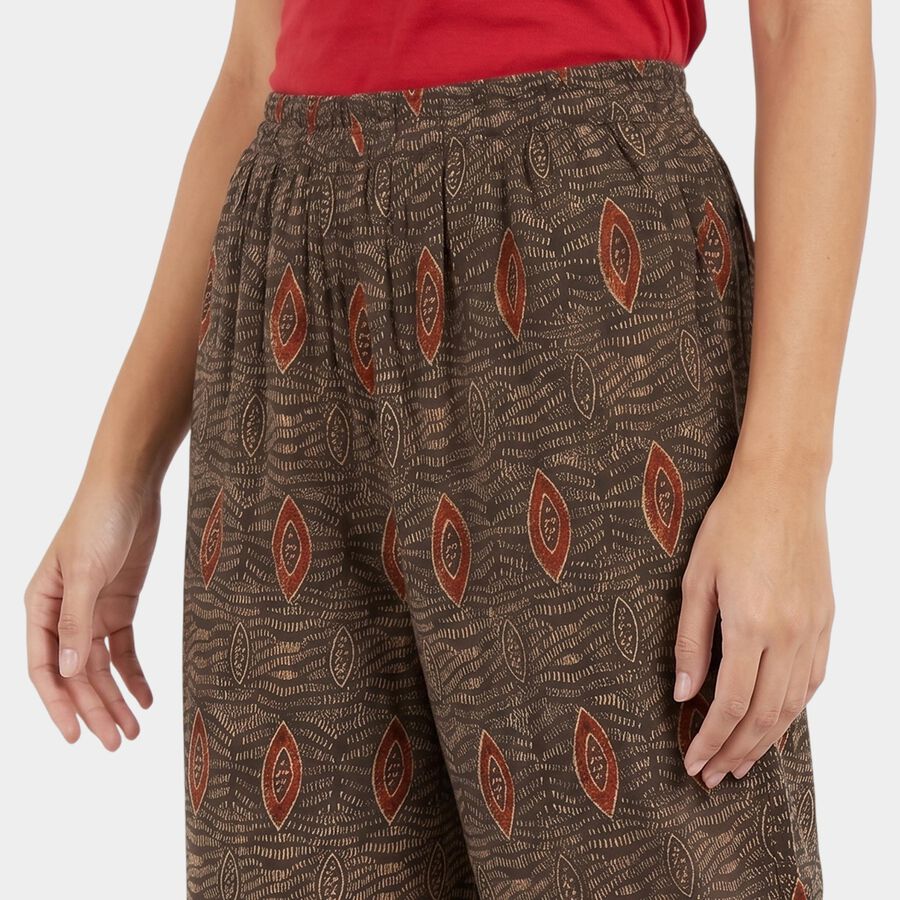 Women's Black Regular Fit Printed Wide-Leg Palazzos, काला, large