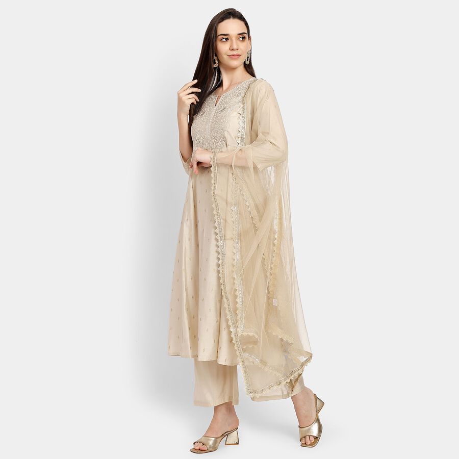 Ladies' Kurta Pyjama Set with Dupatta, हल्का ग्रे, large image number null