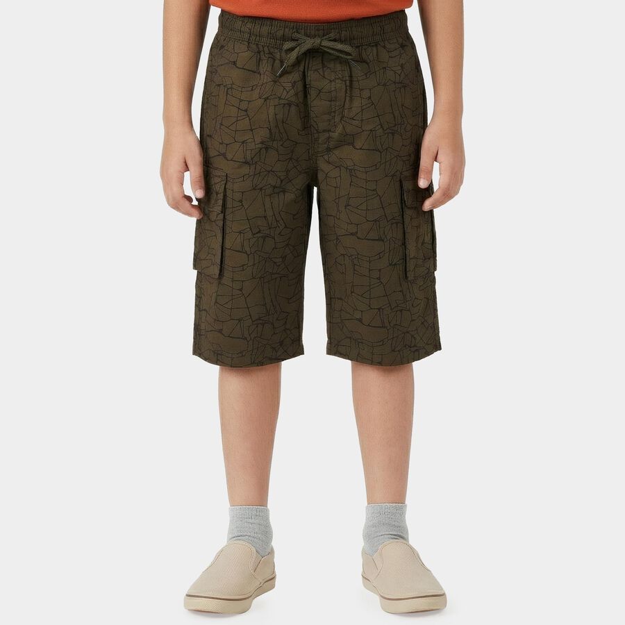 Boys' Olive Relaxed Fit Cotton Jamaican Shorts, Olive, large