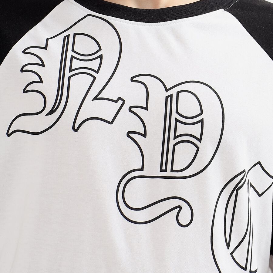 Men's Black and White Round Neck Casual Printed T-Shirt, Black, large image number null