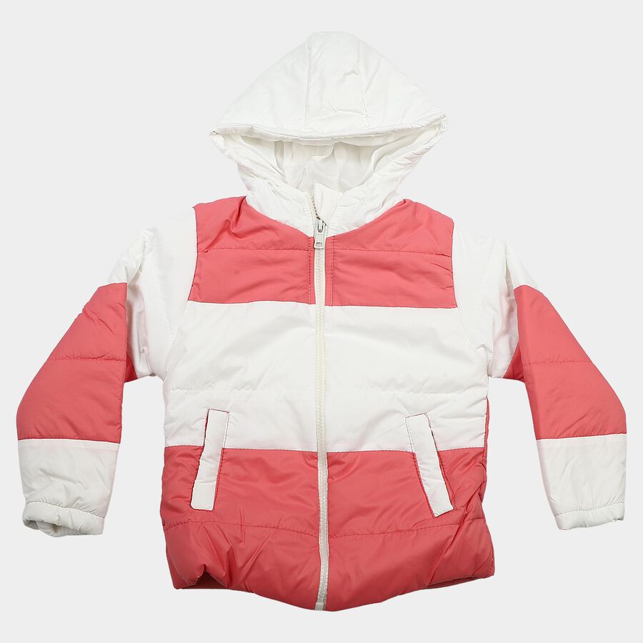 Girls Pink Hooded Puffer Jacket, Pink, large