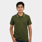 Boys Olive Green Solid Half Sleeve Boys T-Shirt, ओलिव, small
