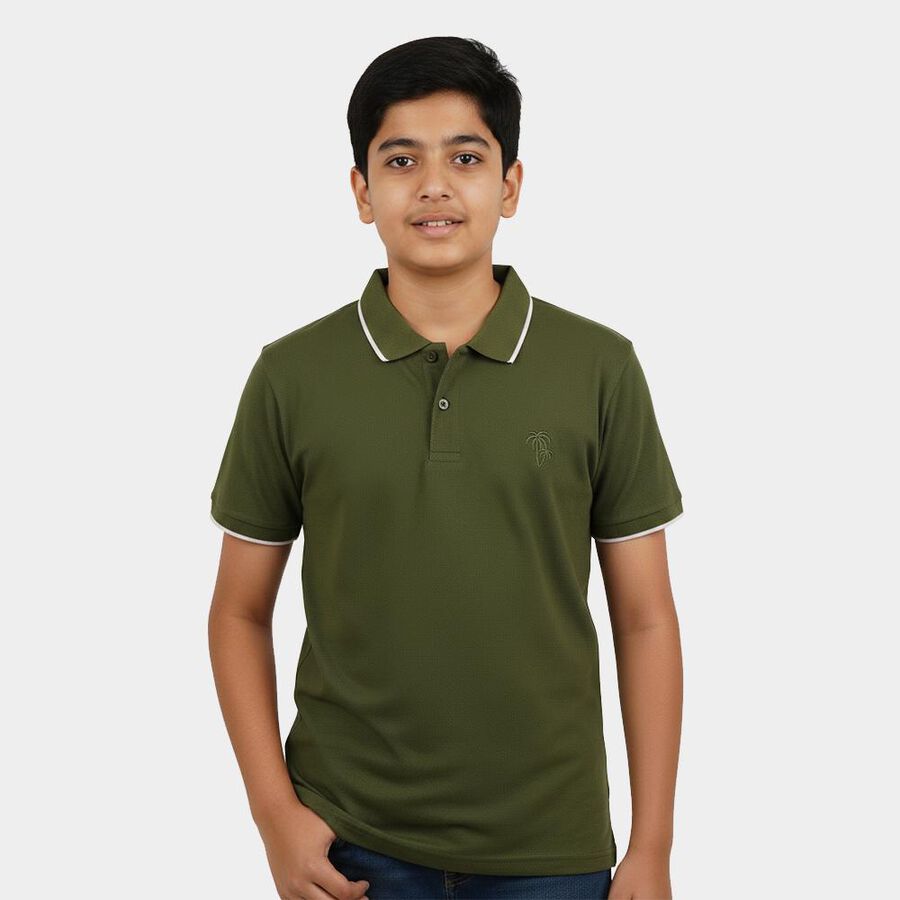 Boys Olive Green Solid Half Sleeve Boys T-Shirt, ओलिव, large