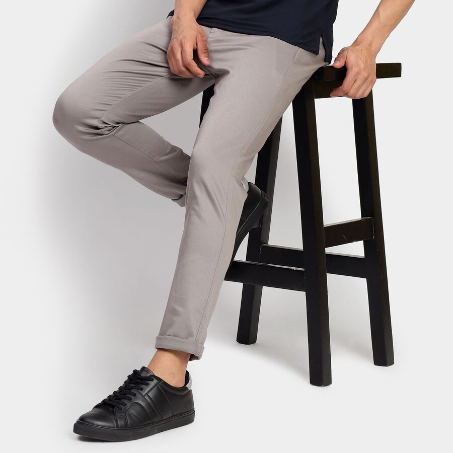 Men's Slim Fit Casual Trousers, हल्का ग्रे, large image number null