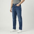 Men's Blue Straight Fit Classic Jeans, Dark Blue, small