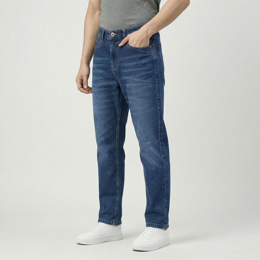 Men's Blue Straight Fit Classic Jeans, Dark Blue, large
