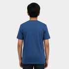 Boys Navy Blue Round Neck Graphic Printed T-Shirt, मध्यम नीला, small