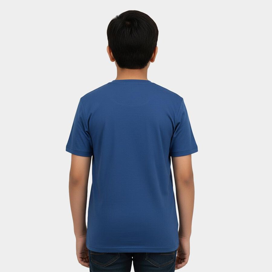 Boys Navy Blue Round Neck Graphic Printed T-Shirt, मध्यम नीला, large