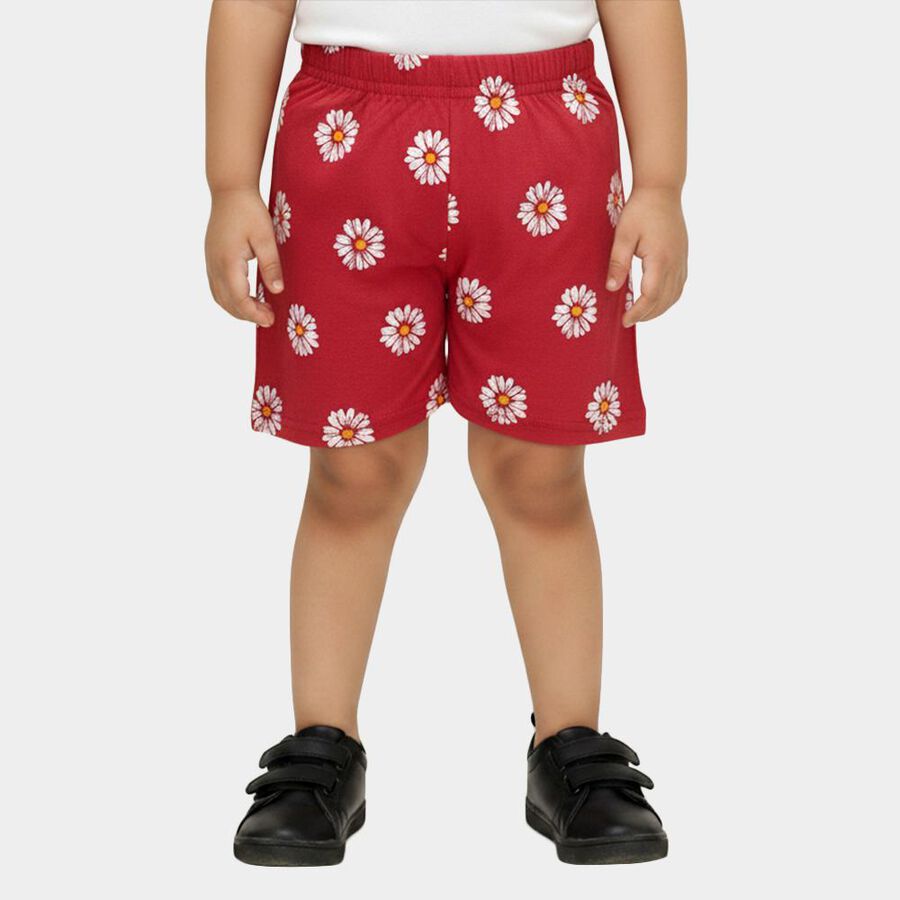 Girls' Maroon Regular Fit Daisy Floral Print Shorts, Pink, large