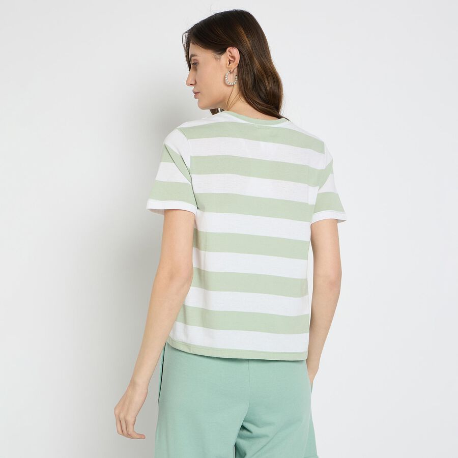 Ladies'  Stripes Round Neck T-Shirt, Light Green, large image number null