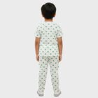 Boys White Cotton Round Neck Star Printed Night Suit, सफ़ेद, small