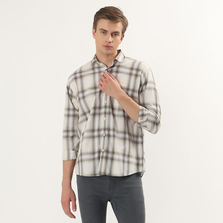 Men's Light Green Cotton Spread Collar Casual Shirt, हल्का हरा, large