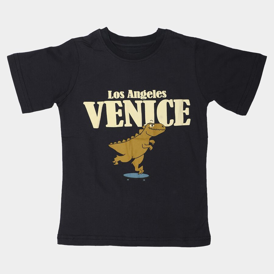 Boys Navy Blue Cotton Round Neck Regular Boys T-Shirt, Navy Blue, large