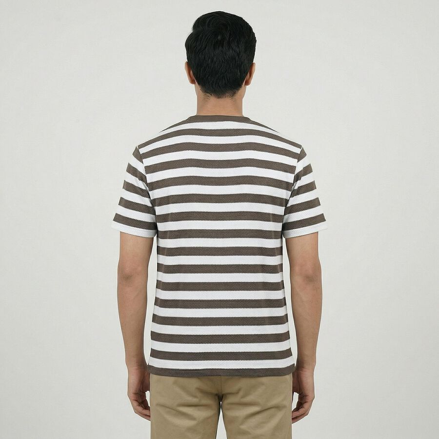 Men's Khaki Round Neck Casual T-Shirt, Khaki, large