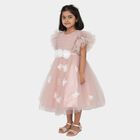 Girls' Soft Pink Layered Floral Party Frock, Pink, small image number null