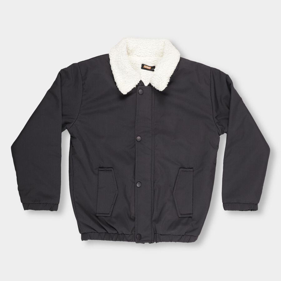 Boys Charcoal Black Sherpa Casual Jacket, चारकोल, large image number null