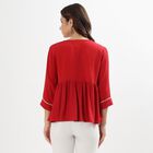 Ladies' Rich Crimson Red V-Neck Pleated Printed Kurti, Maroon, small image number null