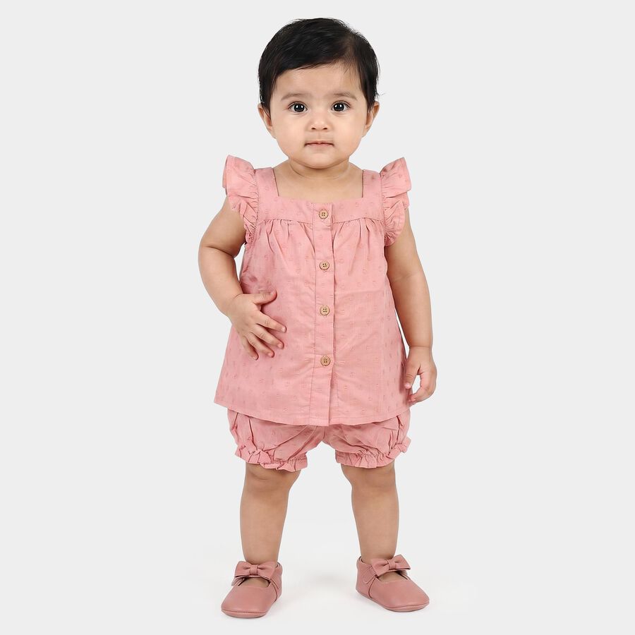 Infants Pink Cotton Square Neck Short Set Upper and Bottom Set, Light Pink, large