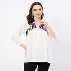 Women's Eggshell White Cotton Notch Neck Floral Printed Kurti, White, small