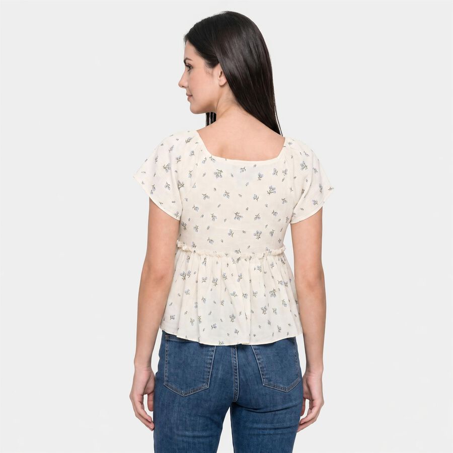 Women's White Floral V Neck Shirt, सफ़ेद, large