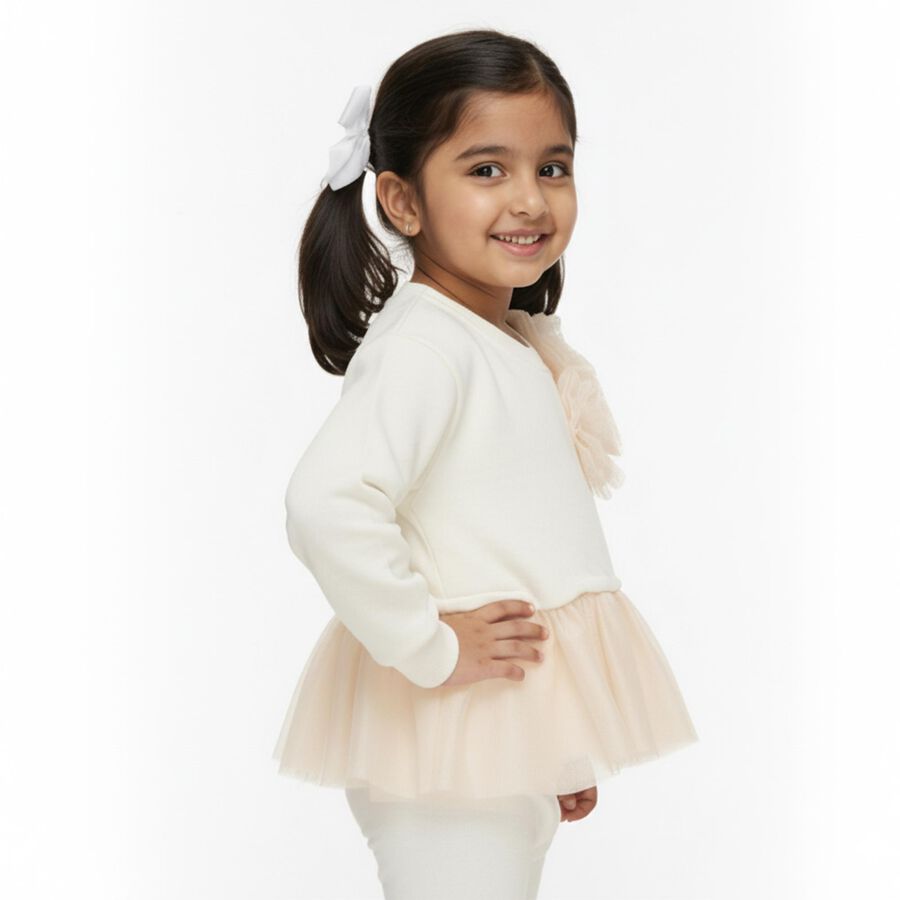 Girls Rich Eggshell White Crew Neck Casual Sweatshirt, ऑफ व्हाइट, large image number null