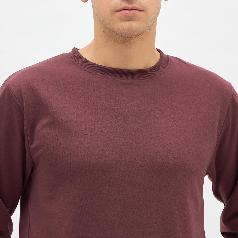 Men's Deep Maroon Crew Neck Casual Sweatshirt, Pink, large image number null
