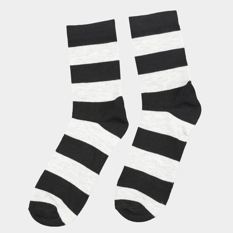 Motif and Stripe Crew Length Socks, Black, large image number null