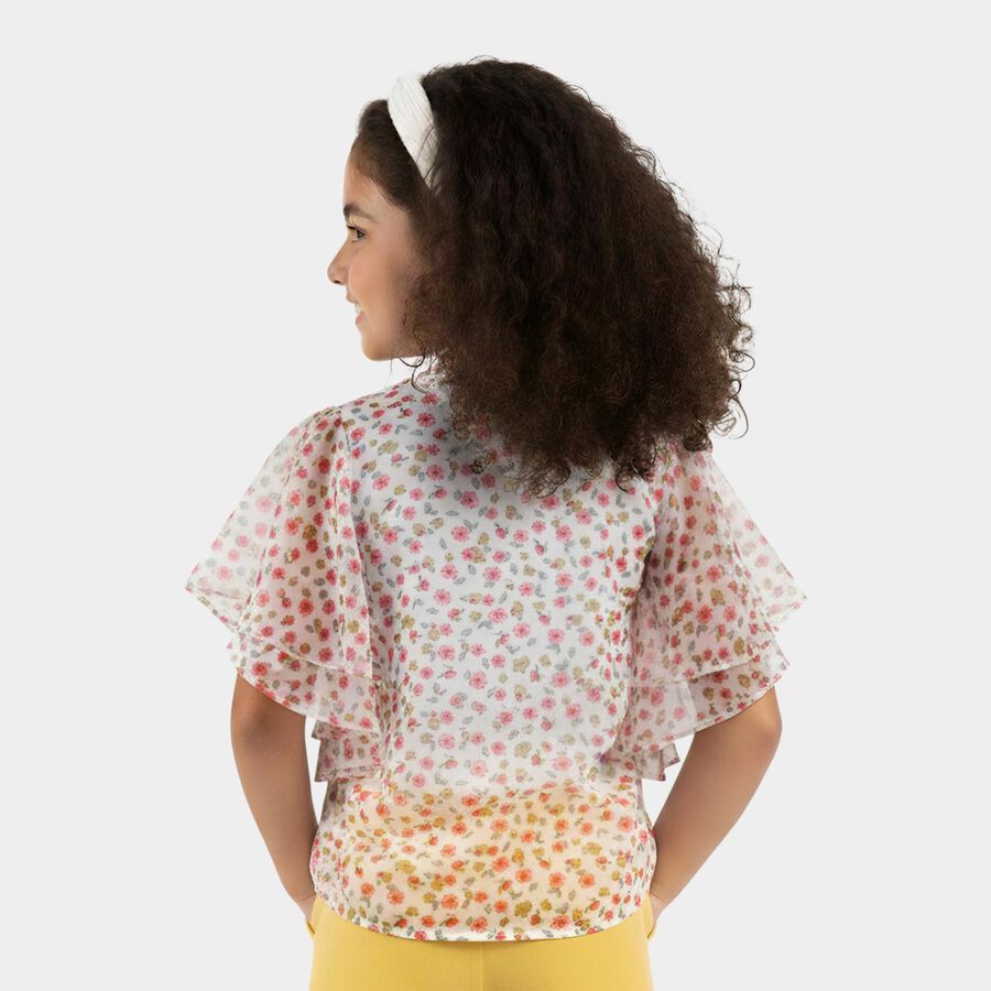 Girls' Off-White Round Neck Graphic Printed T-Shirt, Off White, large