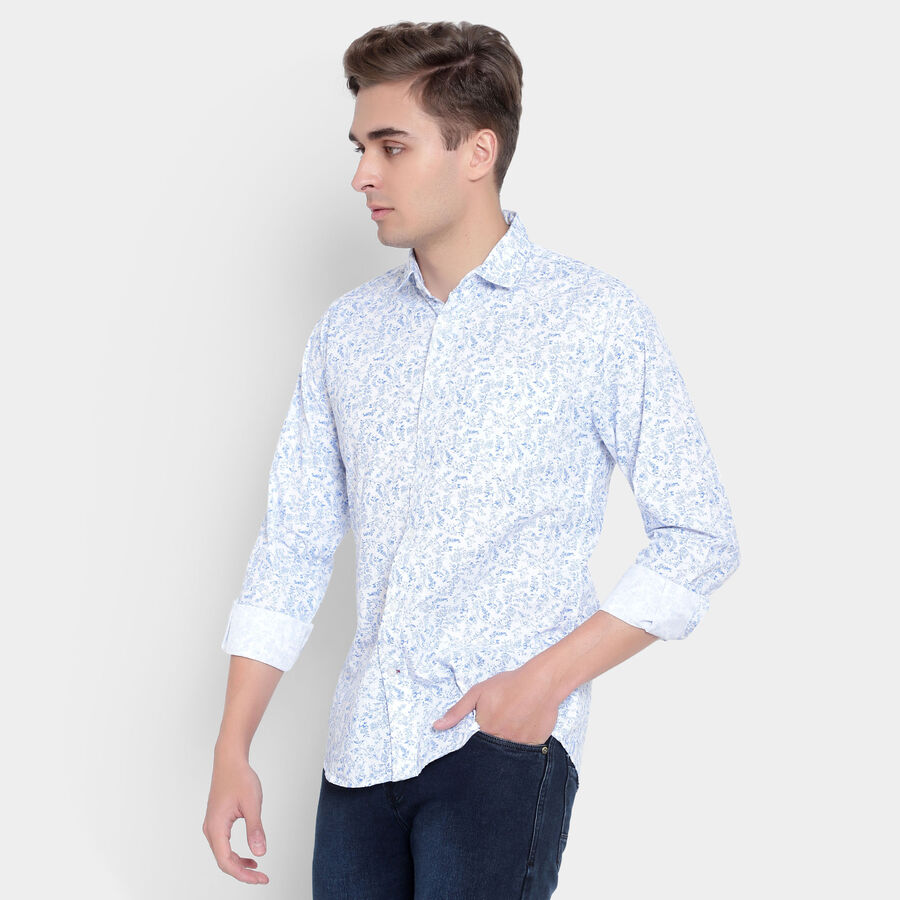 Printed Cotton Casual Shirt, White, large image number null