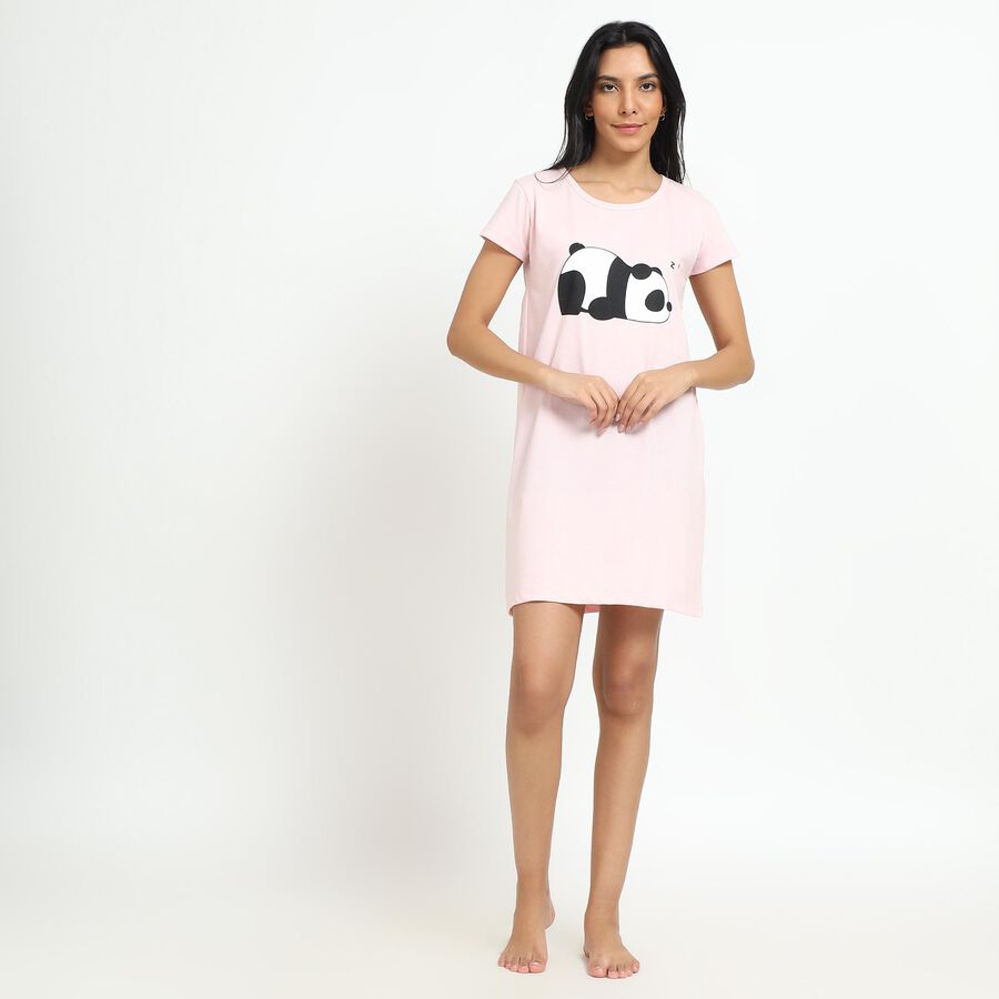 Ladies' Soft Pink Round Neck Casual Nighty, Light Pink, large