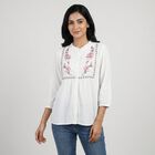 Women's White Embroidered Mandarin Collar Regular Fit Shirt, सफ़ेद, small