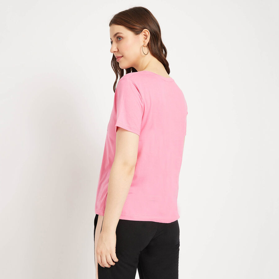 Cotton Round Neck T-Shirt, गुलाबी, large image number null