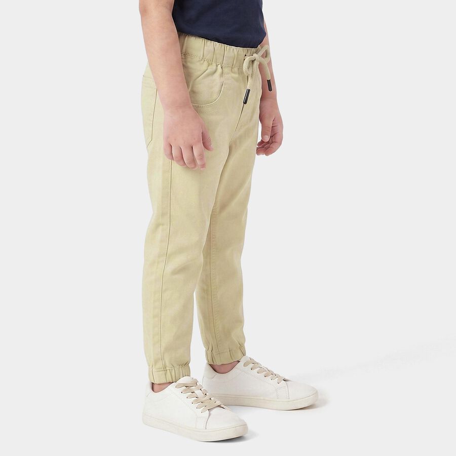 Boys' Beige Regular Fit Solid Jogger Trousers, गहरा पीला, large