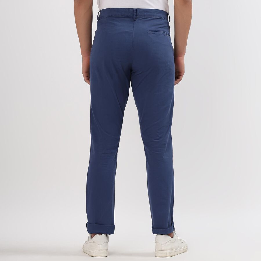 Men's 100% Cotton Slim Fit Casual Trousers, Dark Blue, large image number null