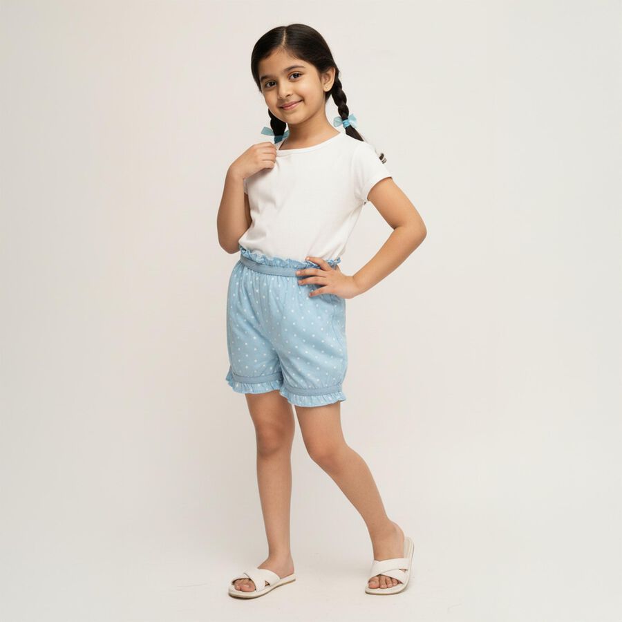 Girls' Light Blue Regular Fit Star Print Ruffled Bloomers, हल्का नीला, large image number null