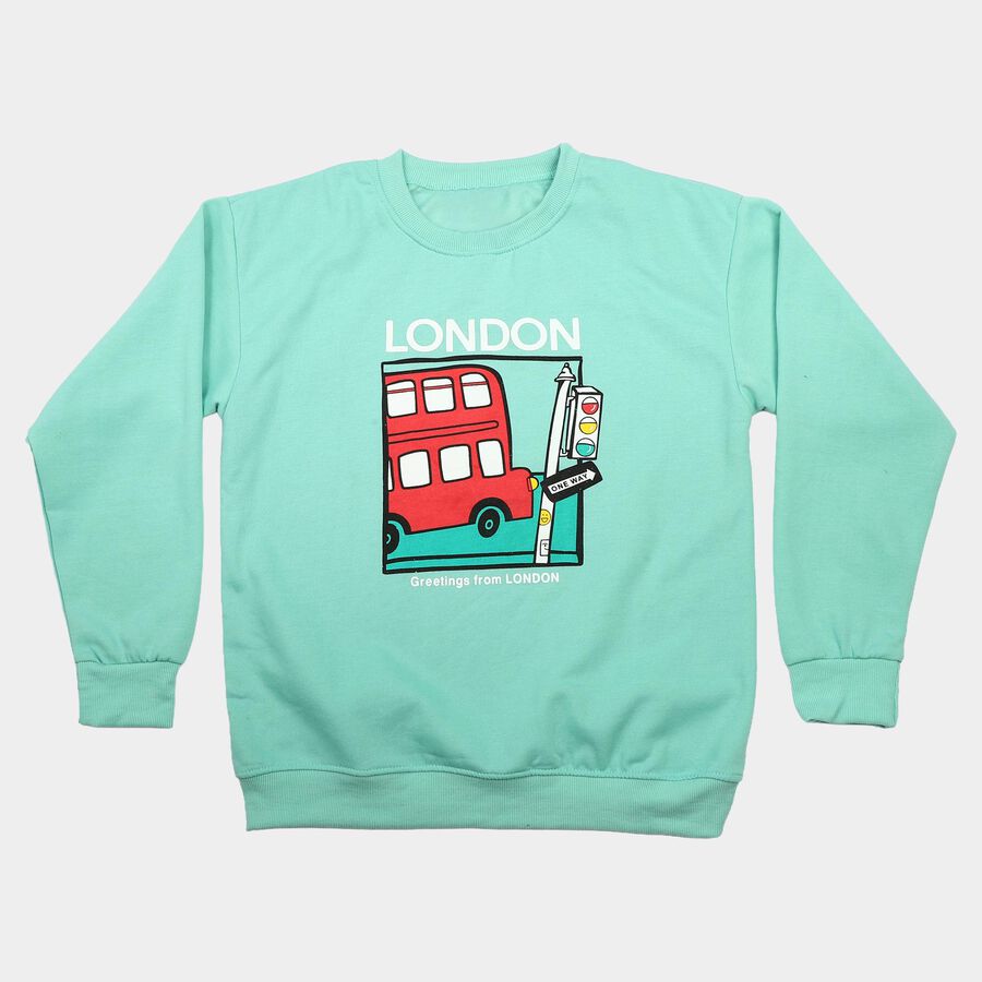Boys' Mint Green Crew Neck Graphic Print Sweatshirt, Dark Green, large
