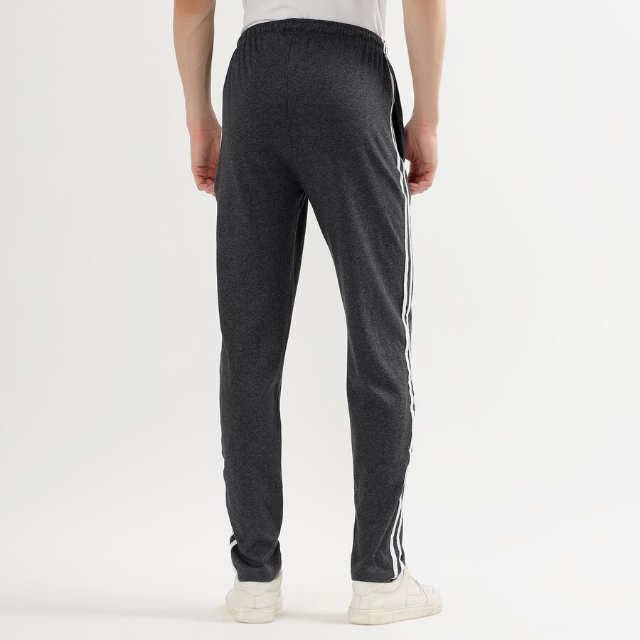 Men's Charcoal Black Regular Fit Side-Striped Track Pants, Dark Grey, large image number null