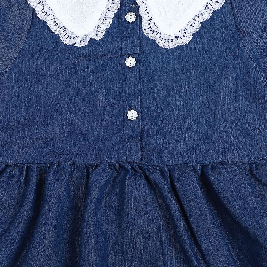 Girls' Blue Fit and Flare Lace Collar Frock, Mid Blue, large