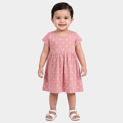 Infants' Pink Cotton Pineapple Printed Flared Frock