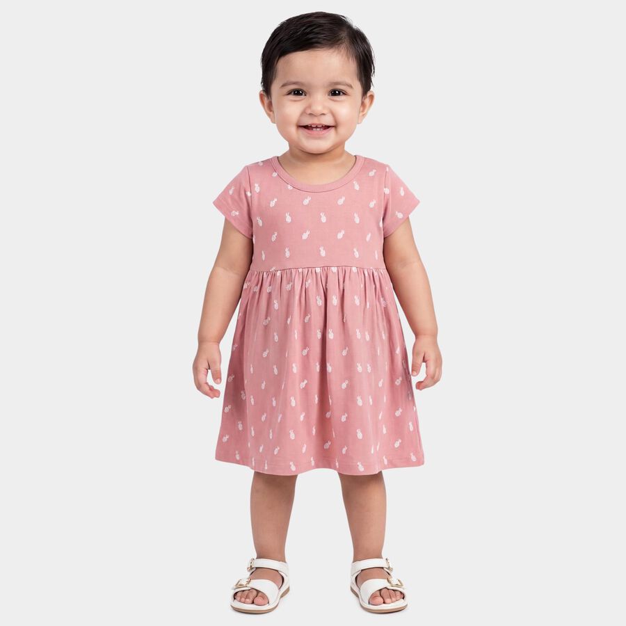 Infants' Pink Cotton Pineapple Printed Flared Frock, Light Pink, large