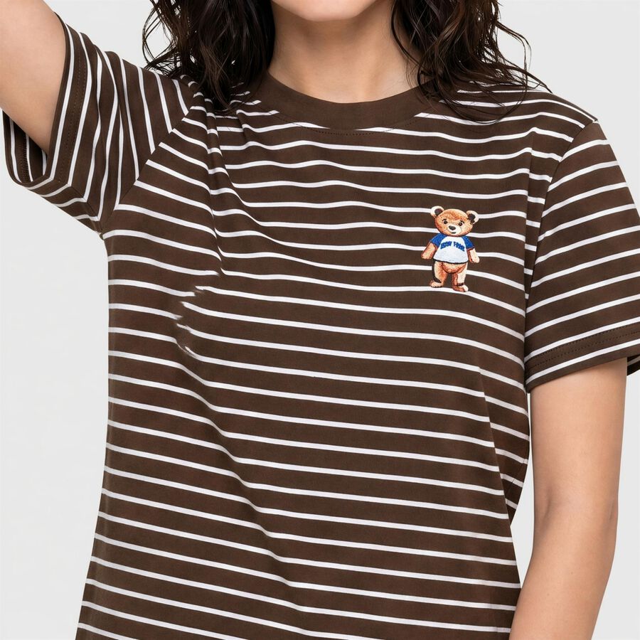 Women's Brown Round Neck Regular T-Shirt, Brown, large